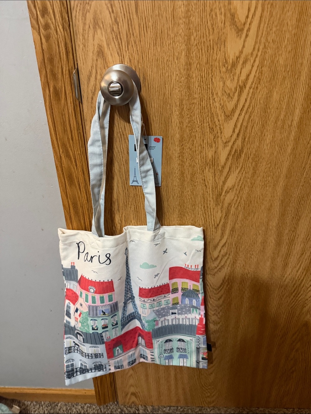 Paris Eiffel Tower Canvas Tote Bag in Pastel City Print - Picture 3 of 3
